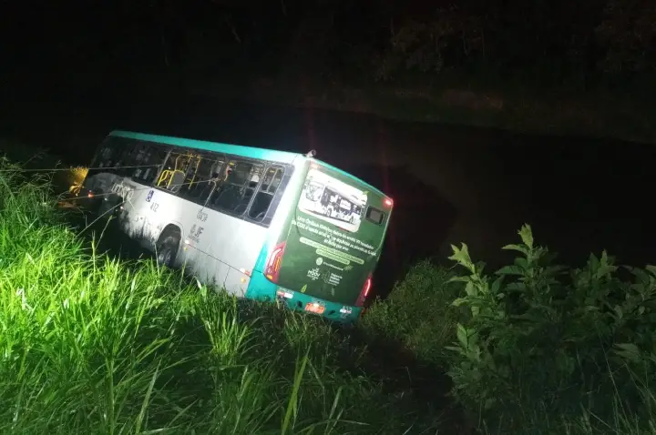 Ônibus sai da pista e deixa duas mulheres feridas às margens do Rio Paraibuna