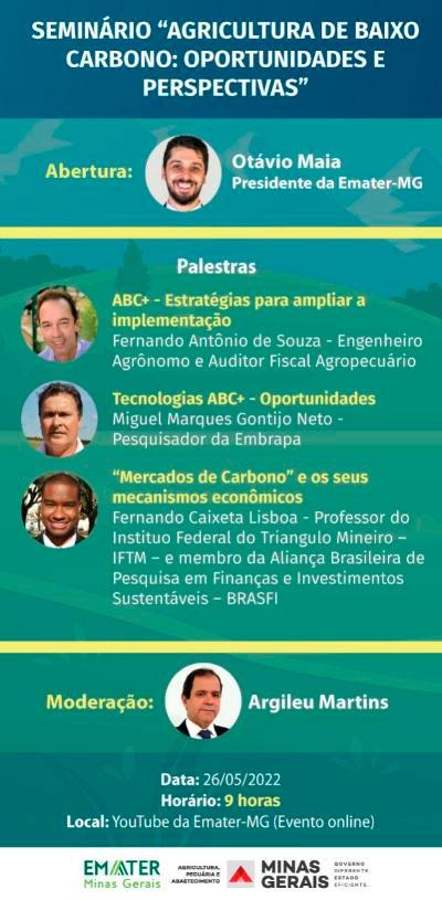 Emater-MG promove seminário virtual sobre Agricultura de Baixo Carbono
