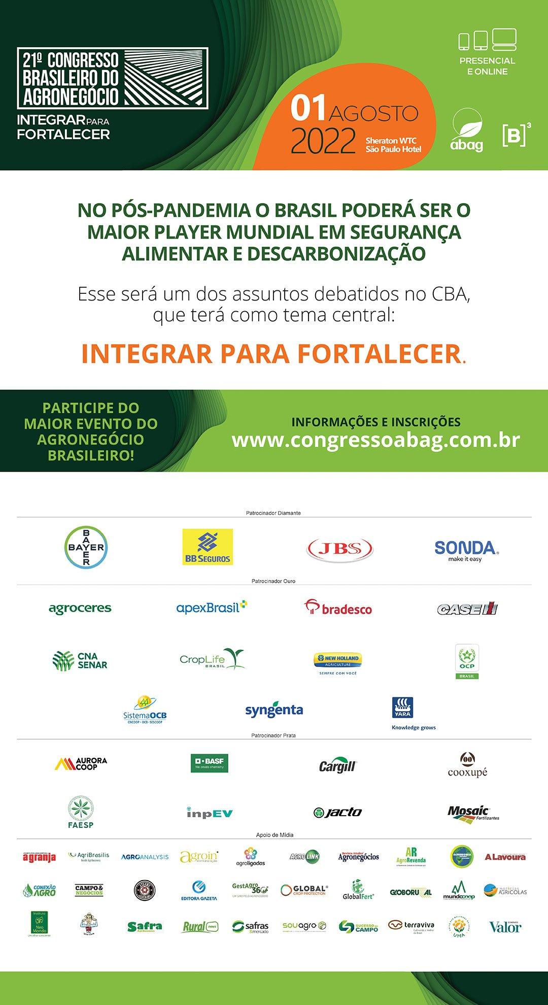 O 21° Congresso Brasileiro do Agronegócio acontece em 01 de Agosto