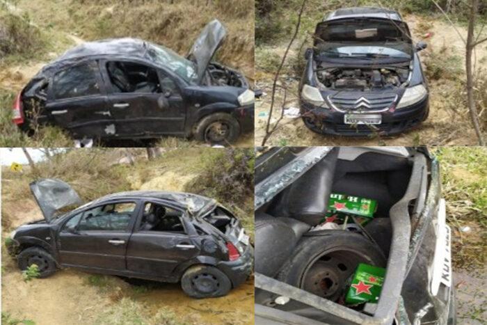 Carro capota, e motorista é detido por suspeita de embriaguez