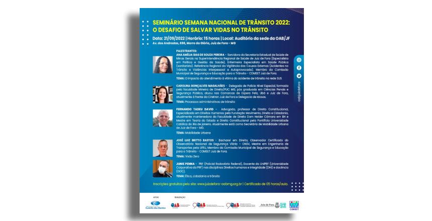 “O Desafio de Salvar Vidas no Trânsito” é tema de Seminário nesta quarta, 21