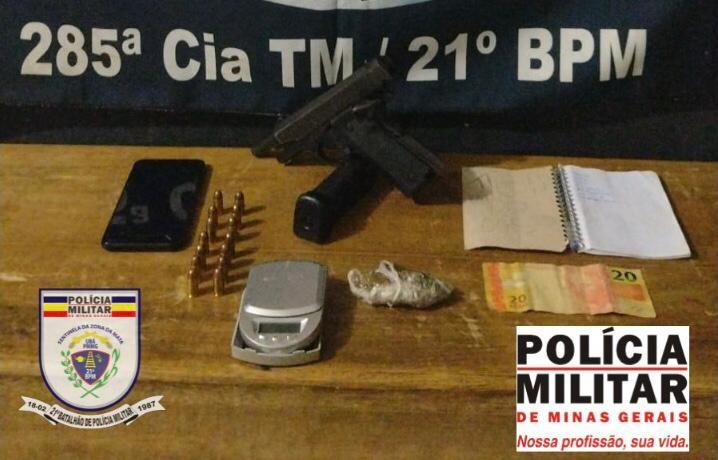 POLÍCIA MILITAR EFETUA PRISÃO DE AUTOR DE TRÁFICO ILÍCITO DE DROGAS E POSSE DE ARMA DE FOGO EM UBÁ