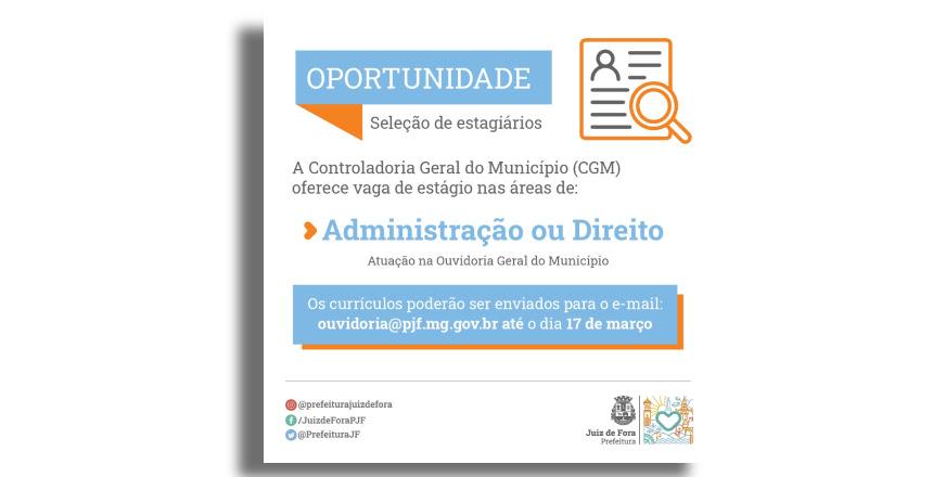 Controladoria Geral do Município tem vagas abertas para estágio para Administração ou Direito