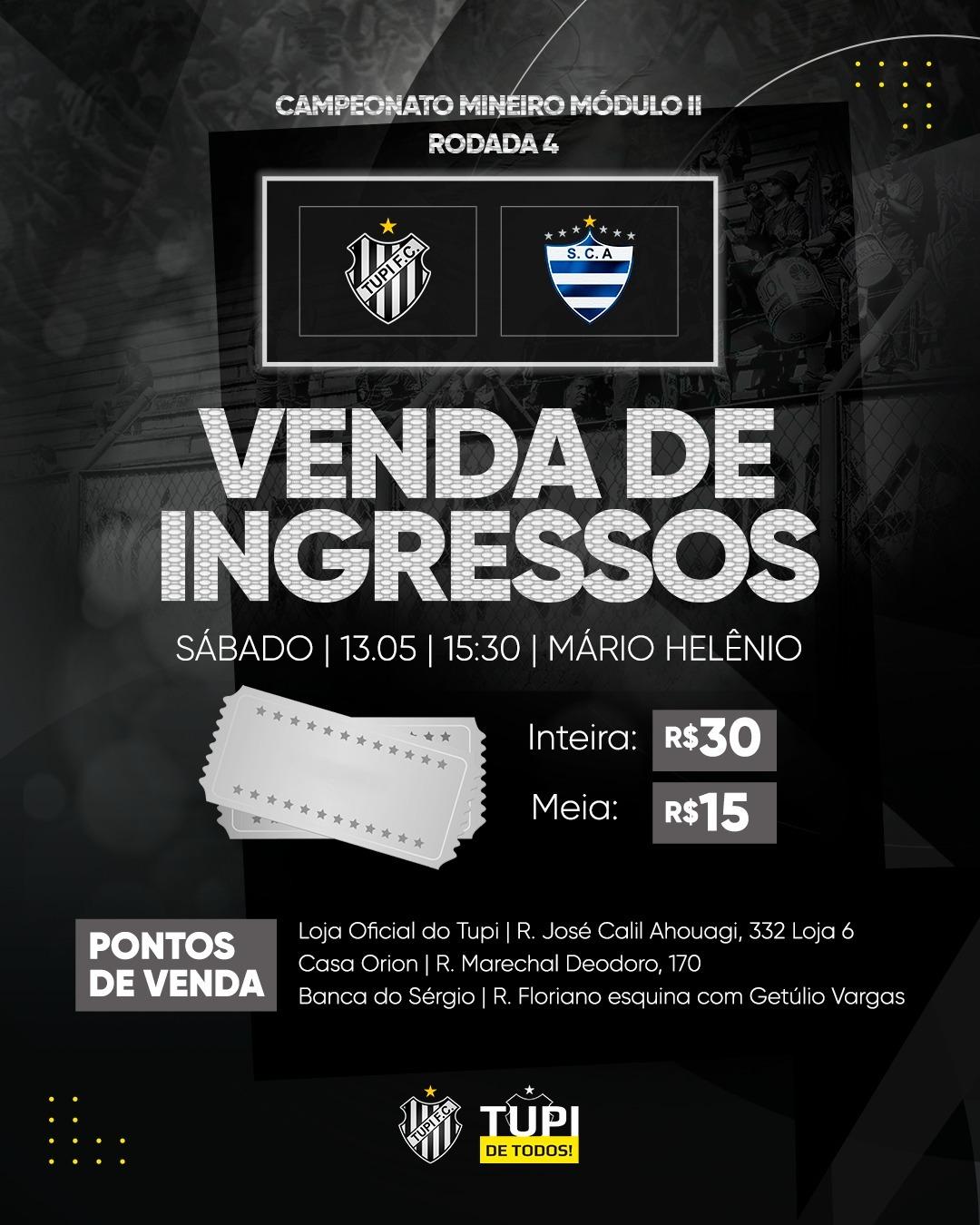 Ingressos para o jogo Tupi x Aymorés estão à venda