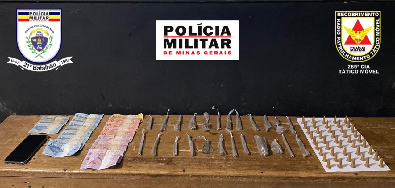 Um homem de 20 anos foi preso por tráfico de drogas no bairro Palmeiras em Ubá