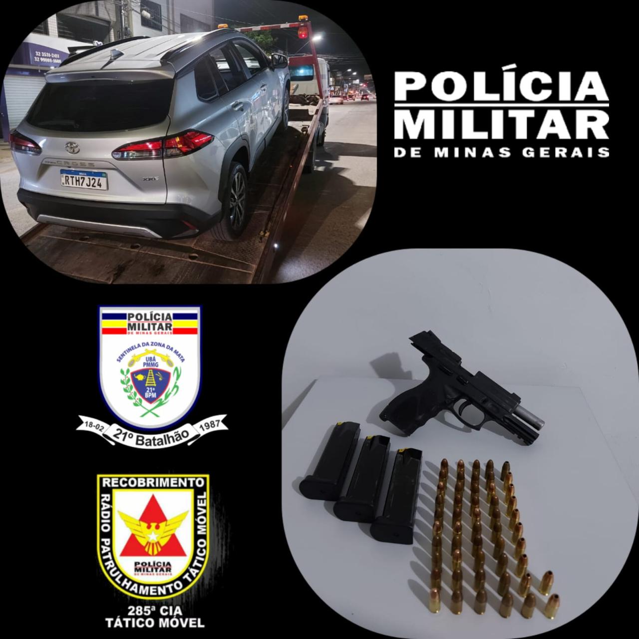 Veículo Corolla Cross foi recuperado pela Polícia Militar de Minas Gerais após roubo em Juiz de Fora