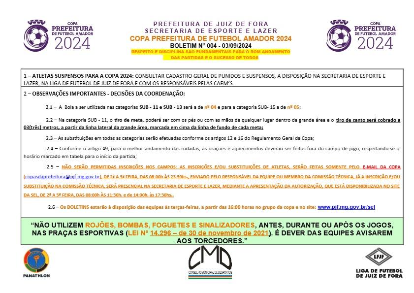 Boletim de Copa de futebol
