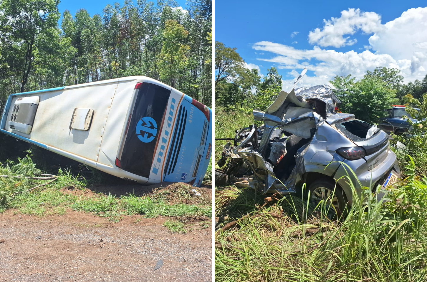 Acidente fatal entre ônibus e automóvel em Joaquim Felício