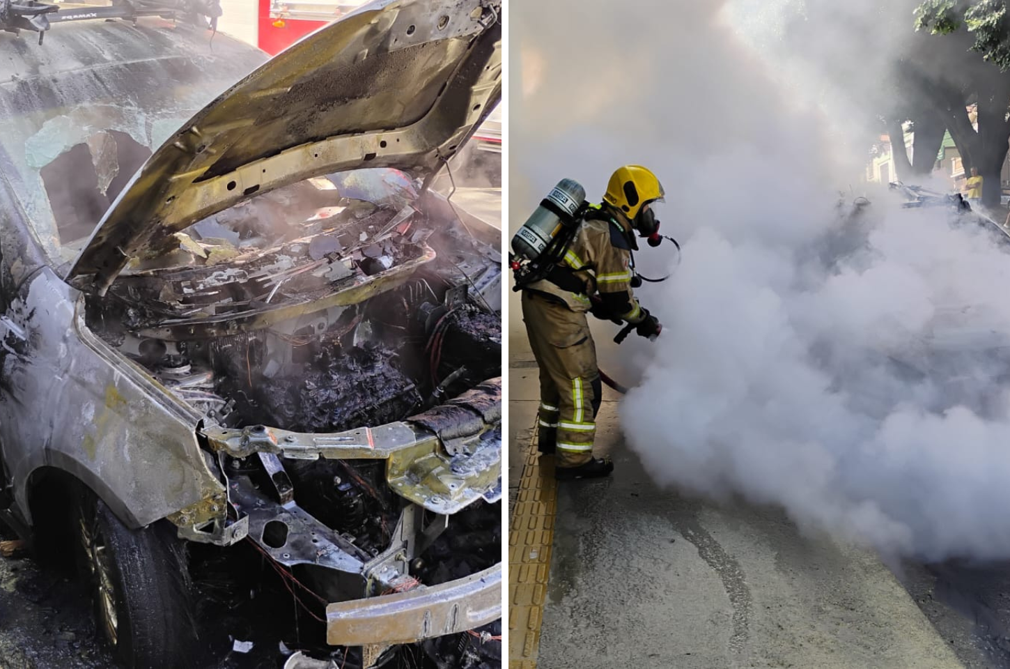 São João Del-Rei: Bombeiros controlam incêndio em veículo na Avenida Oito de Dezembro