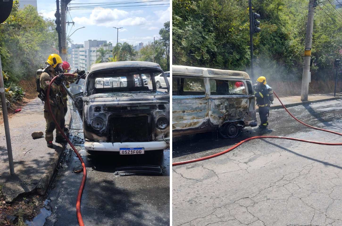 Corpo de Bombeiros controla incêndio em VW/Kombi no Portão Sul da UFJF
