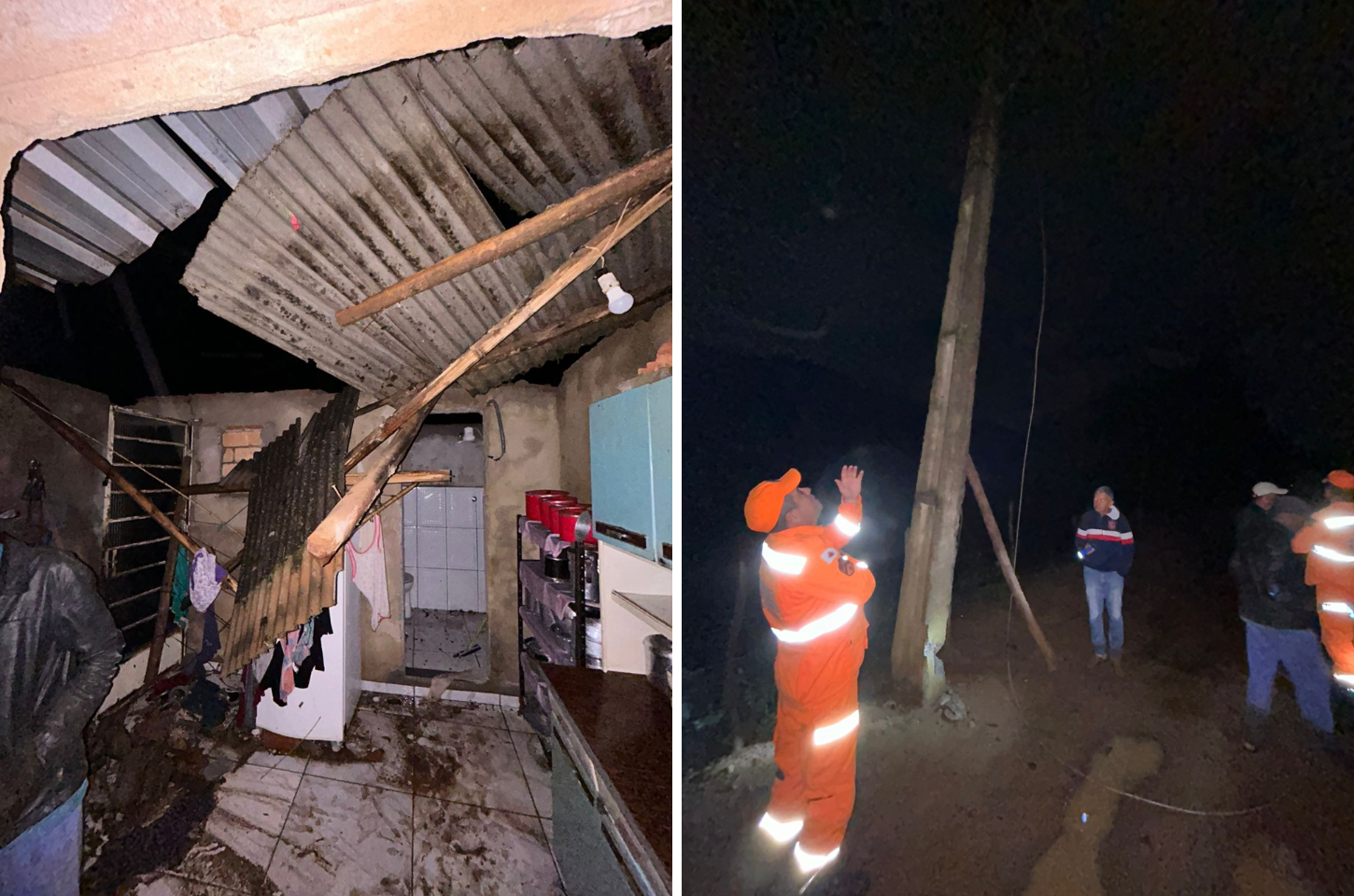 Vendaval causa estragos em Santos Dumont: casas destelhadas e árvores caídas na zona rural