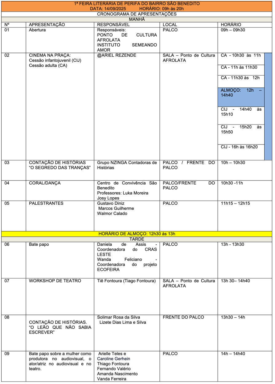 Cronograma Feira Perifa