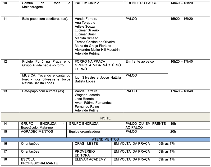 Cronograma Feira Perifa 2