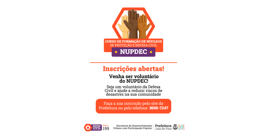 Defesa Civil abre inscrições para voluntários do NUPDEC
