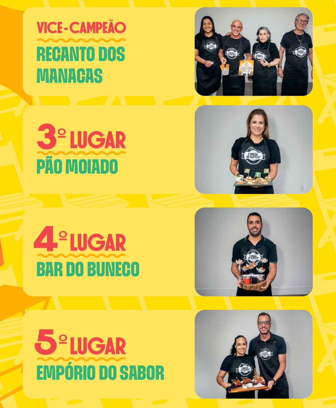Bares que completaram o top 5 do Comida di Buteco 2025 em Juiz de Fora. Arte e fotos: Comida di Buteco.