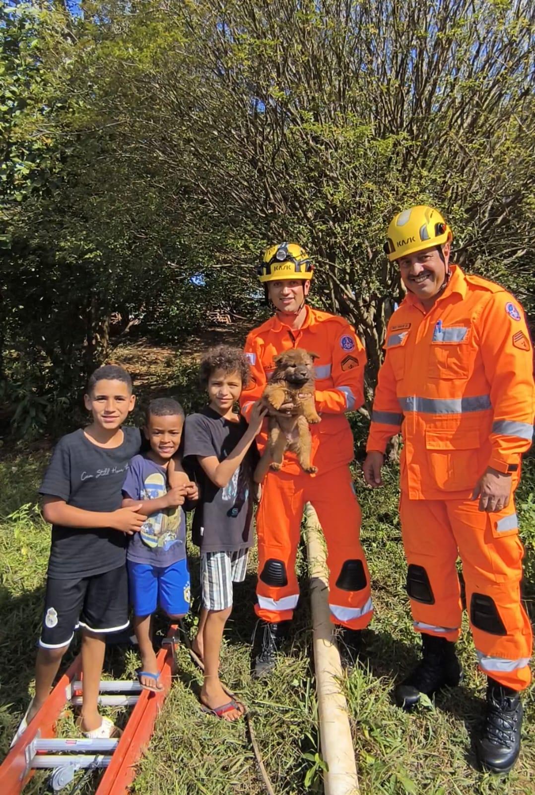 Bombeiros resgatam filhote em cisterna de 10 metros em Conselheiro Lafaiete