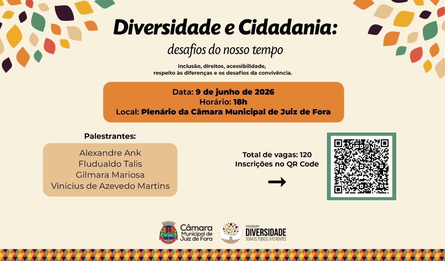 Câmara de Juiz de Fora celebra 20 anos do Programa Diversidade com debate gratuito no Plenário