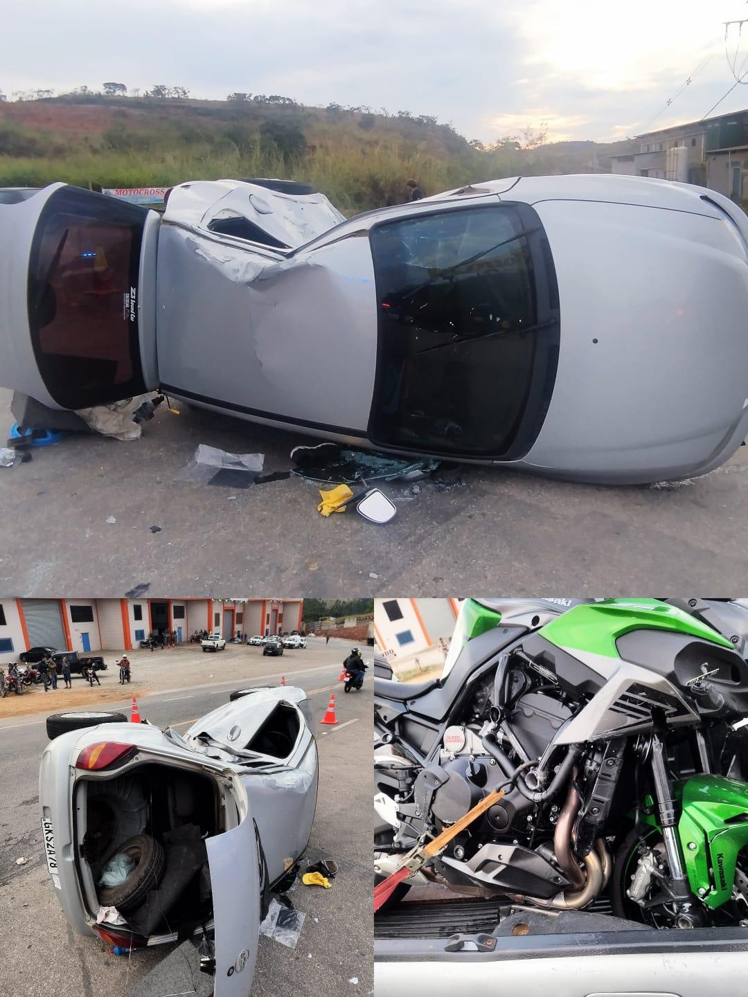 Colisão entre carro e motocicleta deixa três feridos na BR-265, em Barbacena