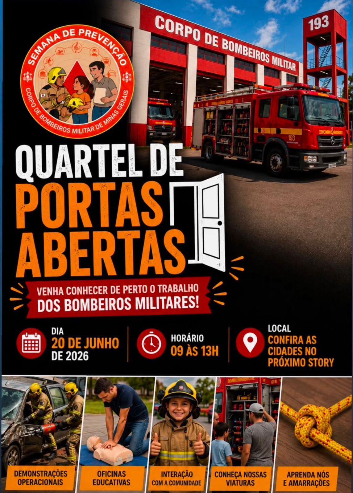 Corpo de Bombeiros abre Semana da Prevenção com atividades gratuitas para a população