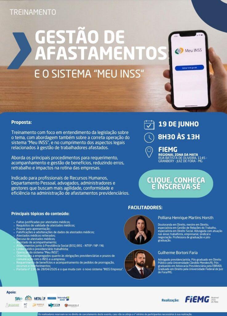 FIEMG Zona da Mata promove curso presencial sobre gestão de afastamentos e sistema Meu INSS