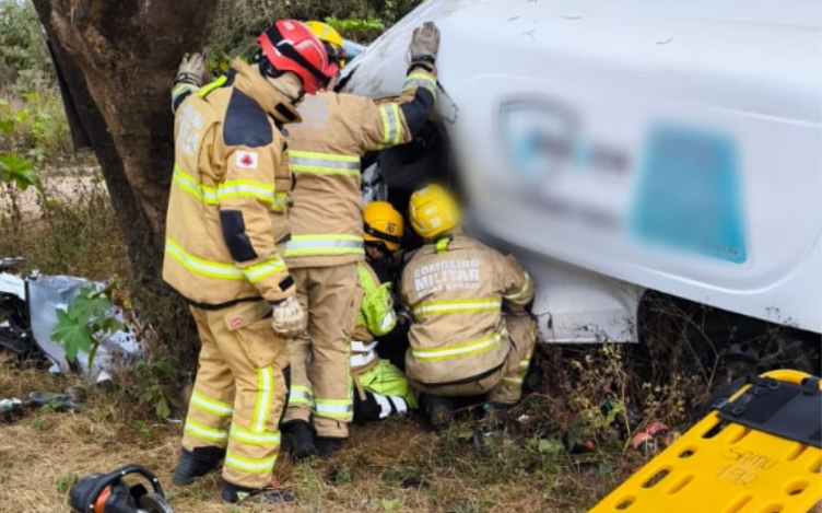 Motorista fica preso às ferragens após bater carro em árvore na MGC-383