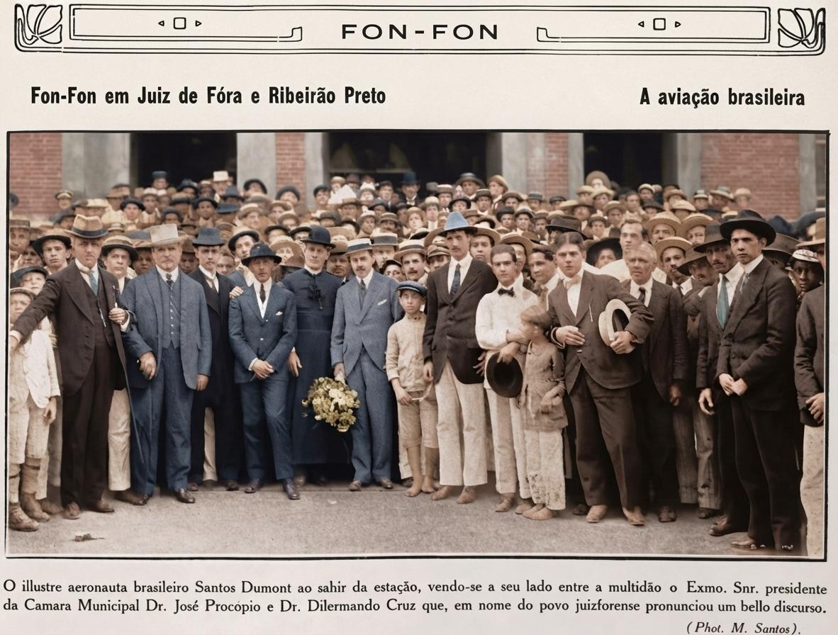 Alberto Santos Dumont à Estação Ferroviária Central do Brasil, em Juiz de Fora. 