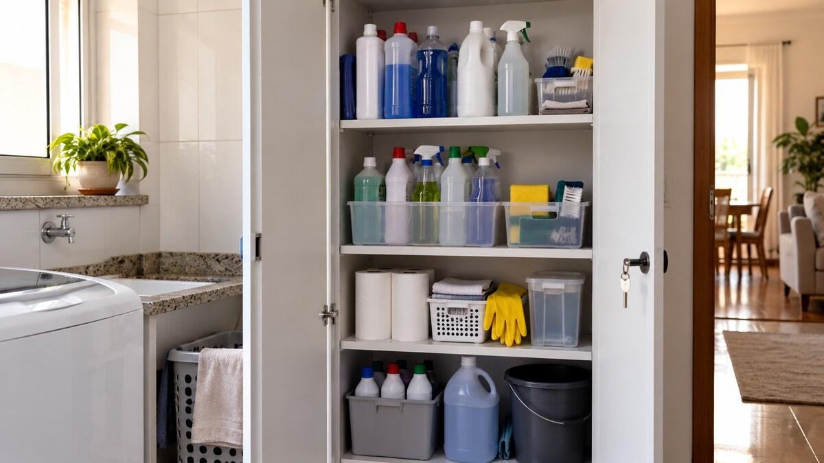 Como organizar o armário de produtos de limpeza: passo a passo seguro e prático