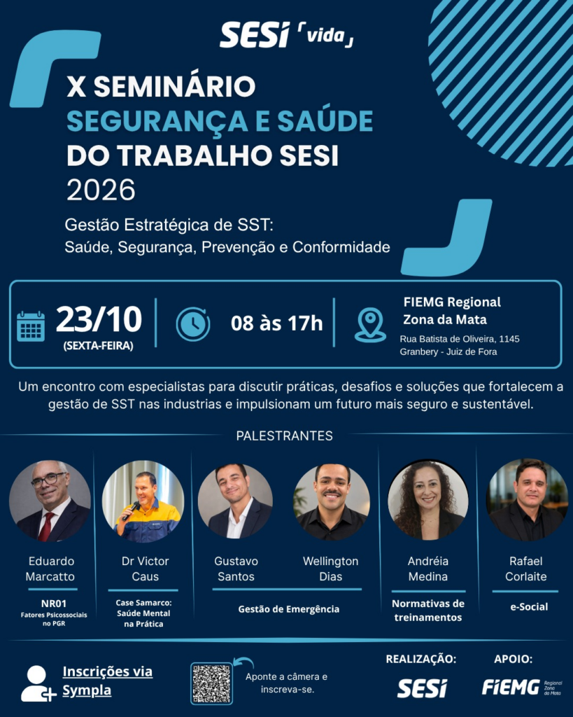 SESI Juiz de Fora promove seminário gratuito de Saúde e Segurança do Trabalho em 23/10