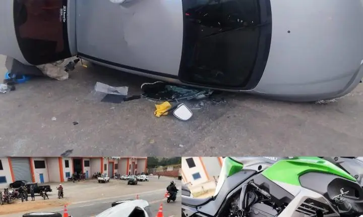 Colisão entre carro e motocicleta deixa três feridos na BR-265, em Barbacena