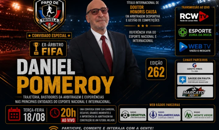 Daniel Pomeroy, ex-árbitro da FIFA e referência da arbitragem esportiva, é o convidado do Papo de Trivela nesta terça-feira
