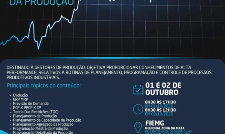 FIEMG Regional oferece curso de planejamento da produção em Juiz de Fora