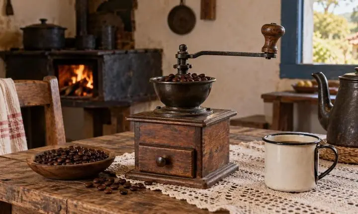 O moinho manual e o café feito na hora