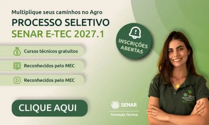 Senar e-Tec abre vagas em cursos técnicos gratuitos para o agronegócio