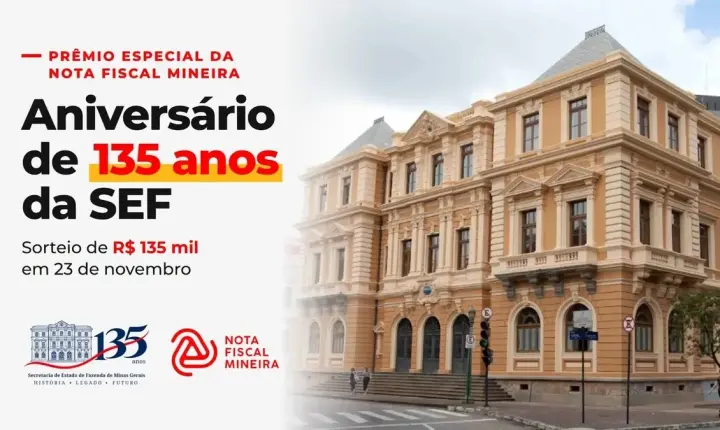 Nota Fiscal Mineira terá prêmio especial de R$ 135 mil em aniversário
